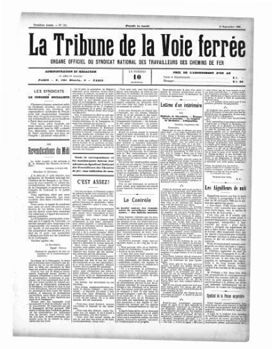 La Tribune de la voie ferrée, n° 110, 10 septembre 1900