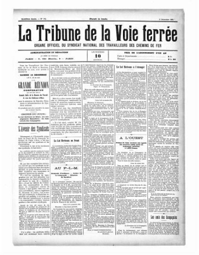 La Tribune de la voie ferrée, n° 174, 2 décembre 1901