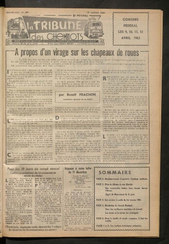 La Tribune des cheminots, n° 284, 15 janvier 1963