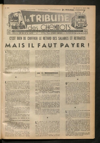 La Tribune des cheminots, n° 273, 30 juillet 1962 - 15 août 1962