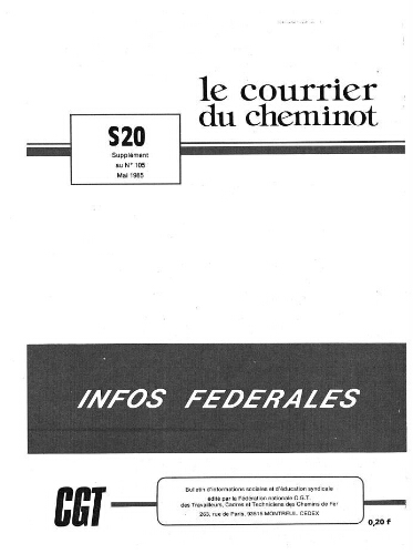 Le Courrier du cheminot, supplément n° 20 au n° 105, édition actifs, Mai 1985