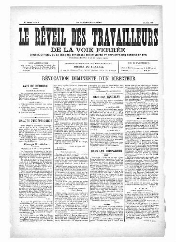 Le Réveil des travailleurs de la voie ferrée, n° 7, 25 juin 1892