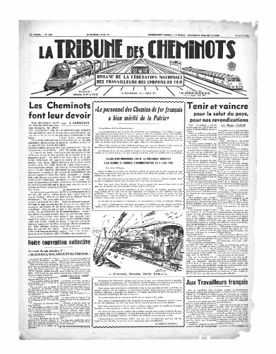 La Tribune des cheminots, n° 600, 1er juin 1940